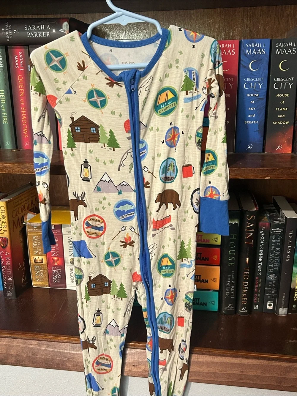 Little Sleepies Camping Print Zippy - Blue Trim